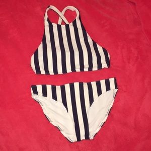 Aerie Striped Cropped High Neck Bikini with Bottom